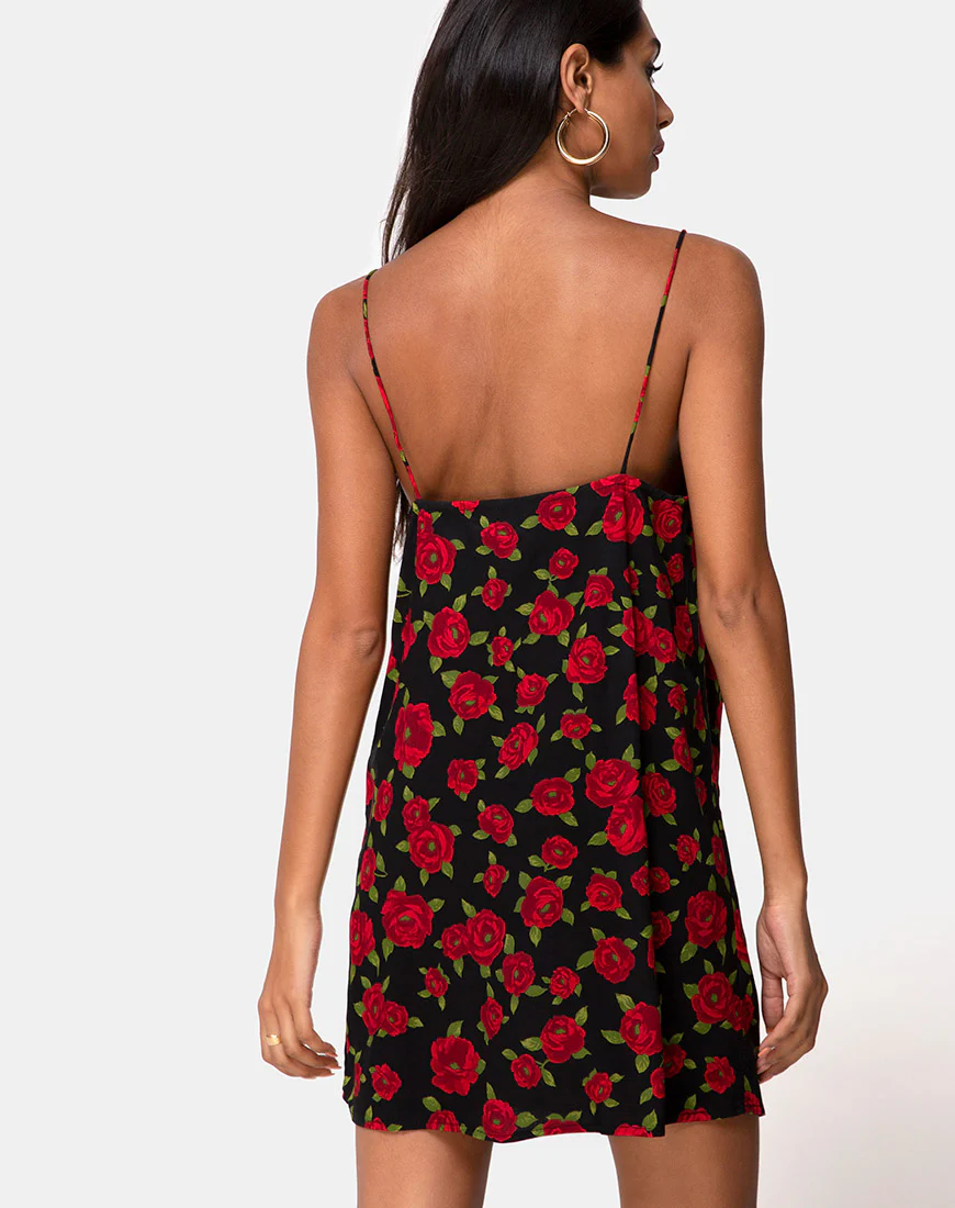Datista Slip Dress in Roaming Rose Black - Image 2