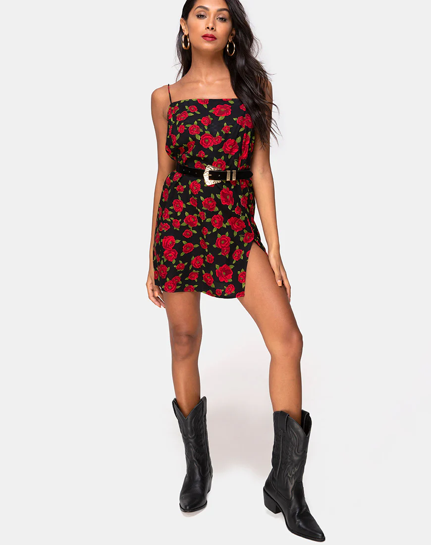 Datista Slip Dress in Roaming Rose Black - Image 3