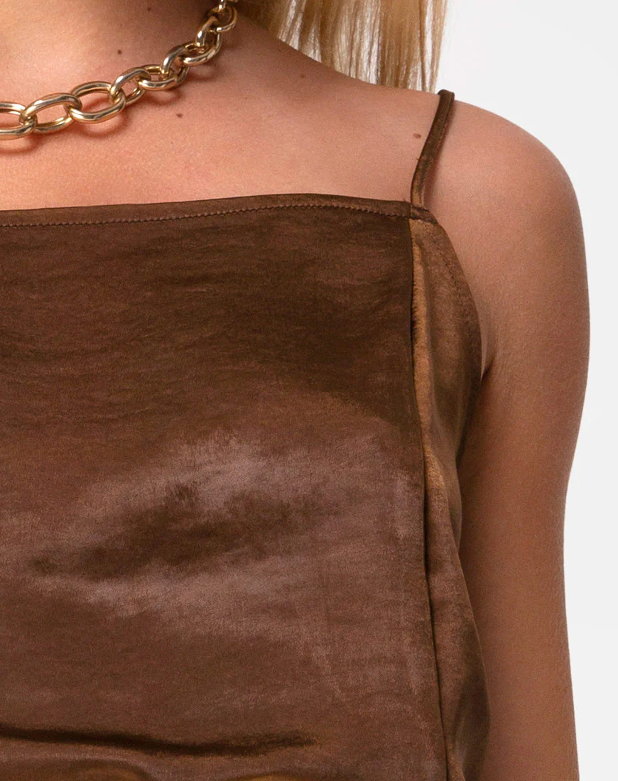 Datista Slip Dress in Satin Brown - Image 5