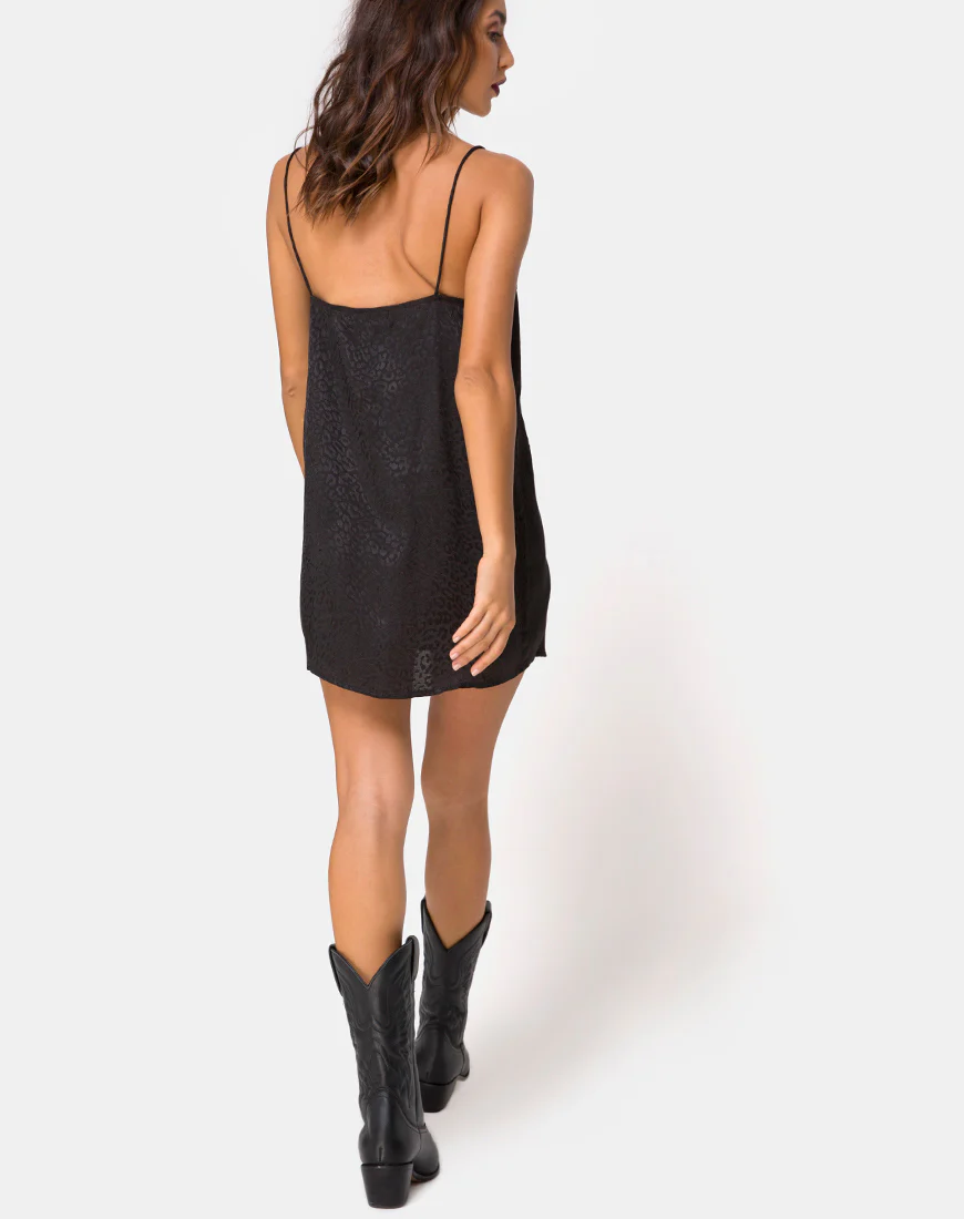 Datista Slip Dress in Satin Cheetah Black - Image 6
