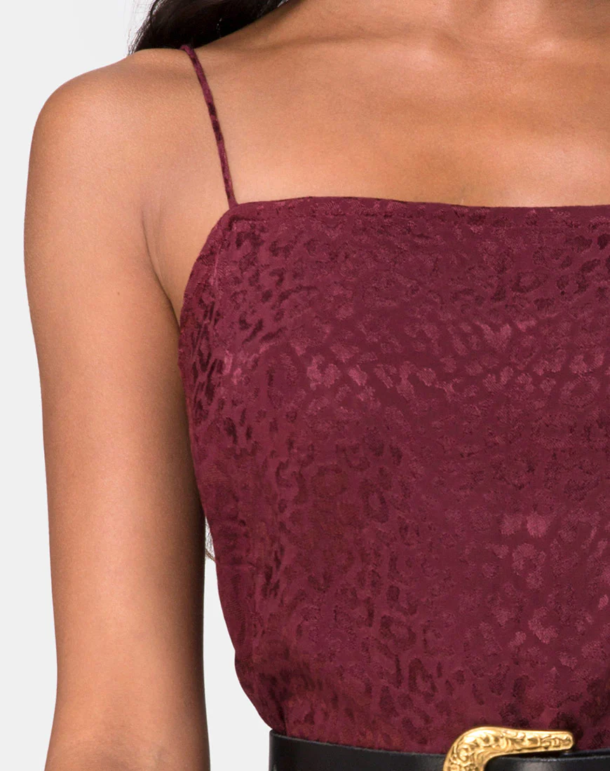 Datista Slip Dress in Satin Cheetah Burgundy - Image 5