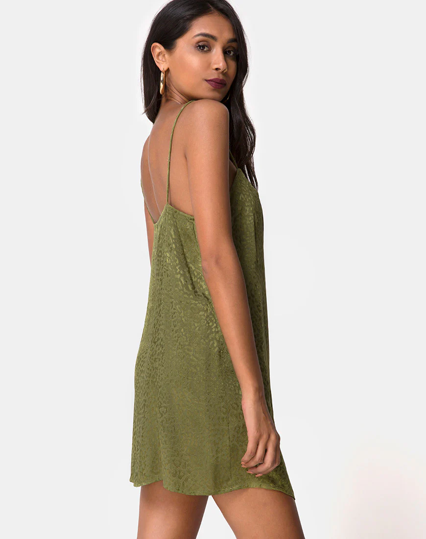 Datista Slip Dress in Satin Cheetah Khaki - Image 2