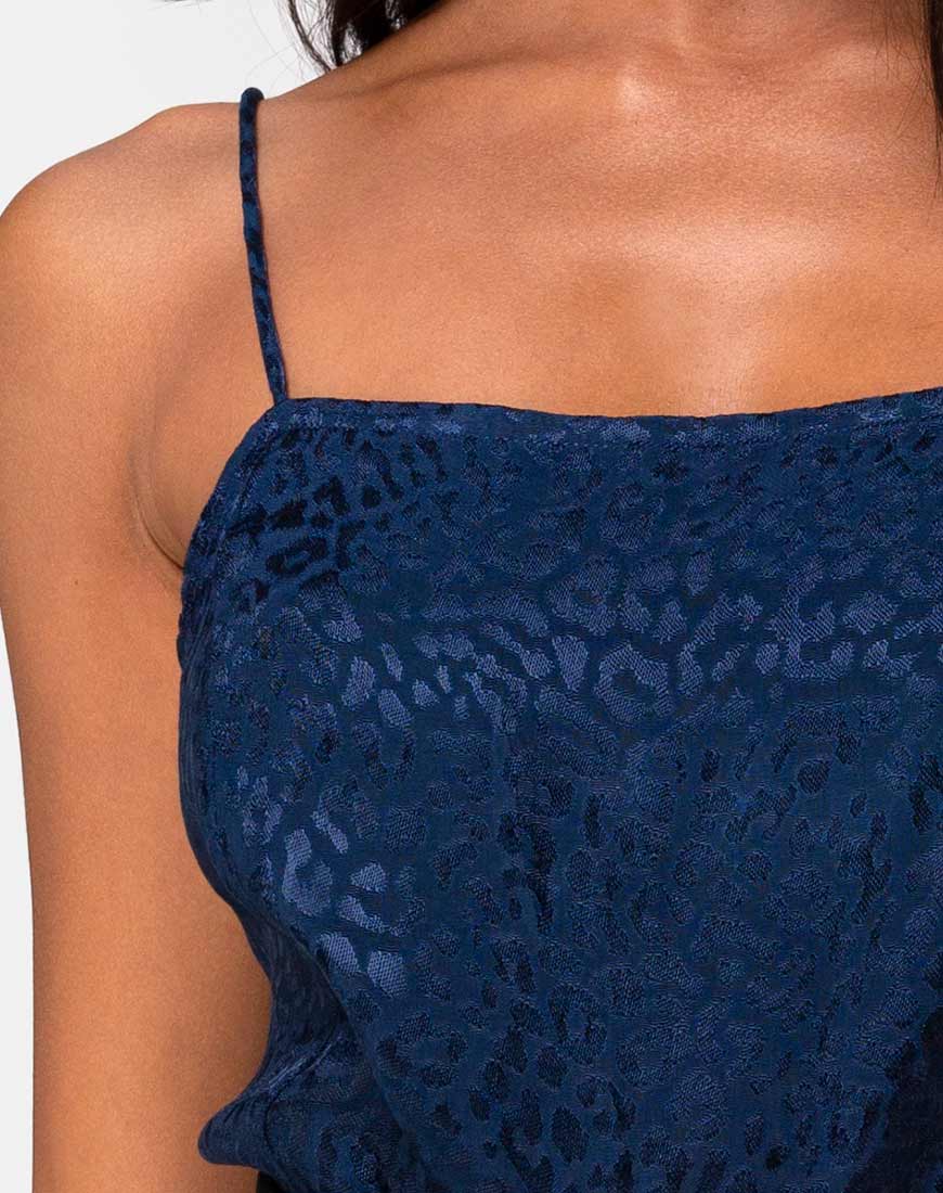 Datista Slip Dress in Satin Cheetah Navy - Image 5