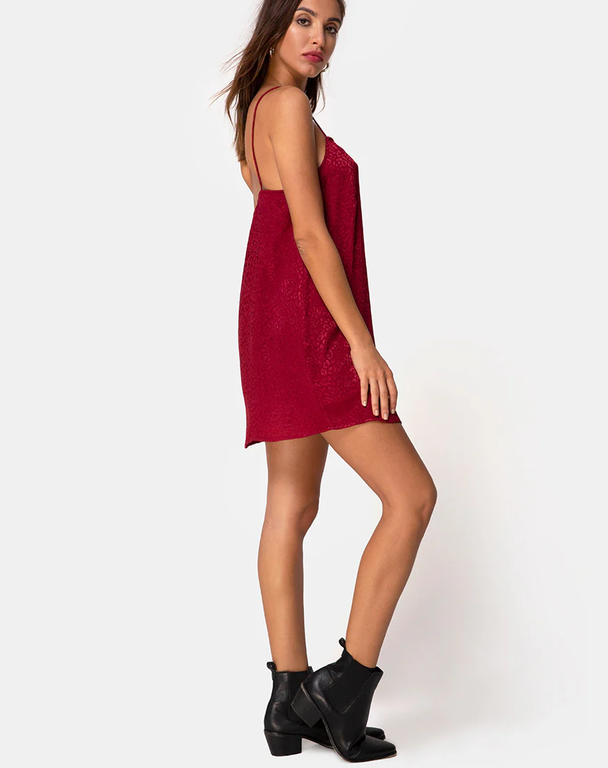 Datista Slip Dress in Satin Cheetah Raspberry - Image 4