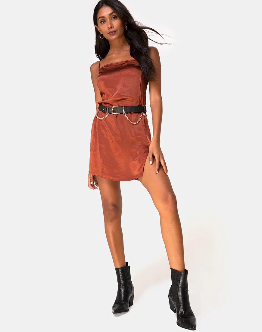 Datista Dress in Satin Dark Rust - Image 3
