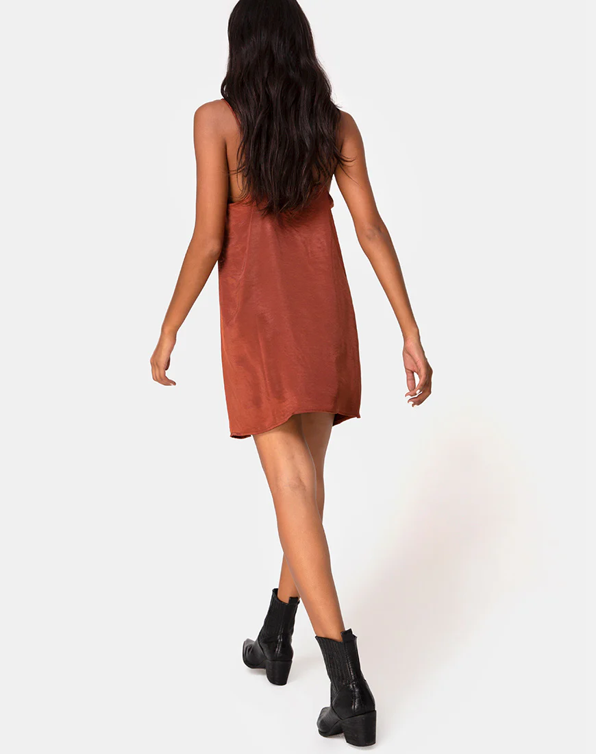 Datista Dress in Satin Dark Rust - Image 4