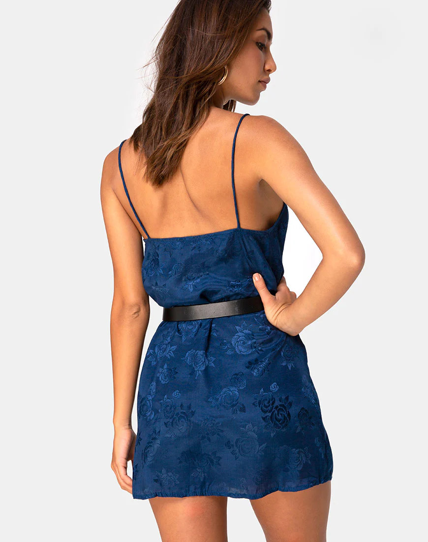 Datista Slip Dress in Satin Rose Navy - Image 2
