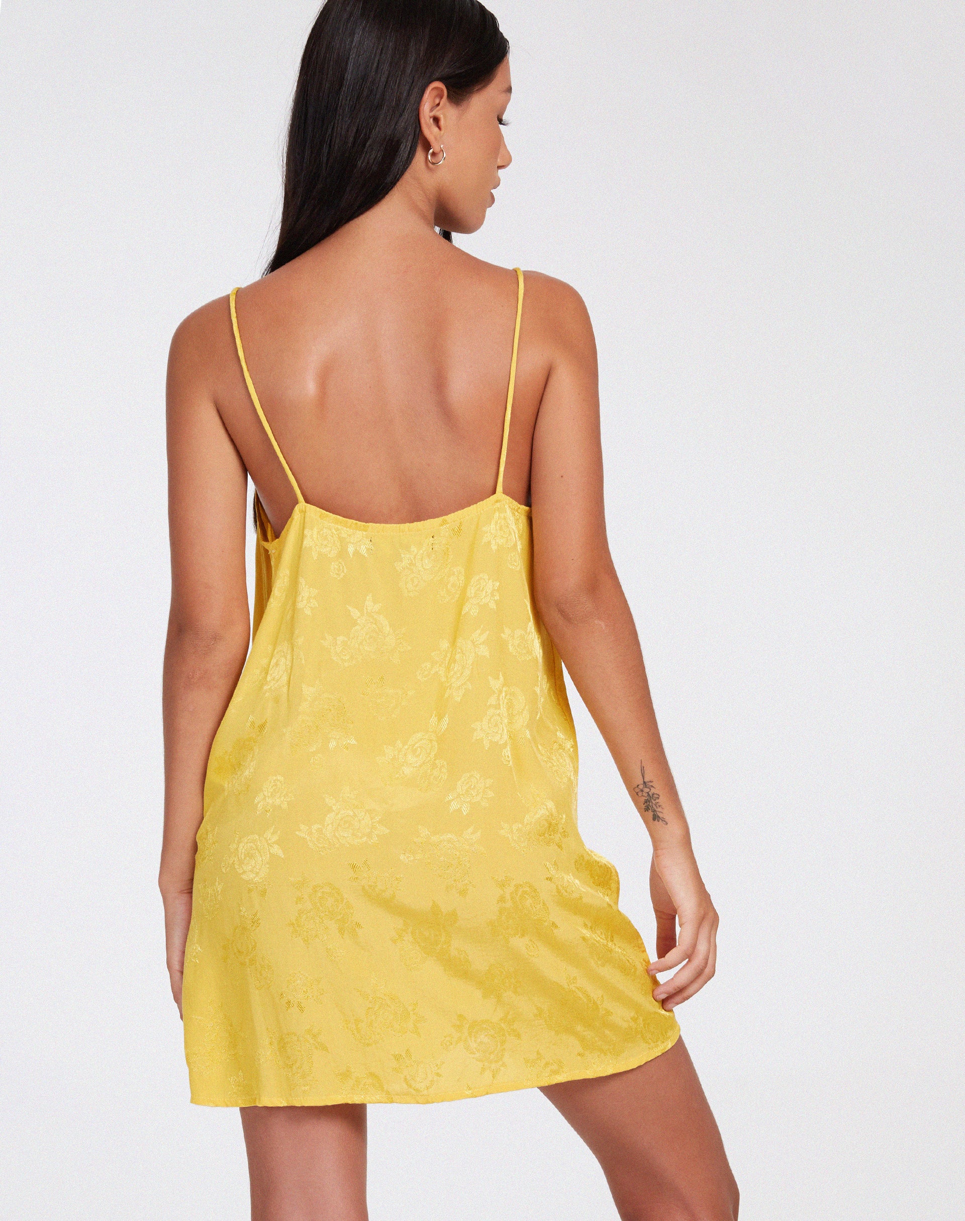 Datista Mini Dress in Satin Rose Sunshine Yellow - Image 2