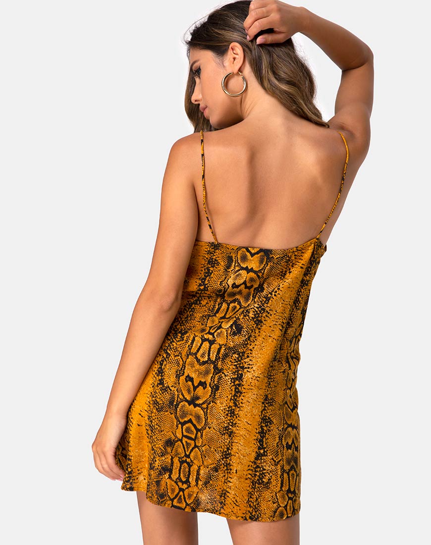 Datista Slip Dress in Snake Mustard - Image 2