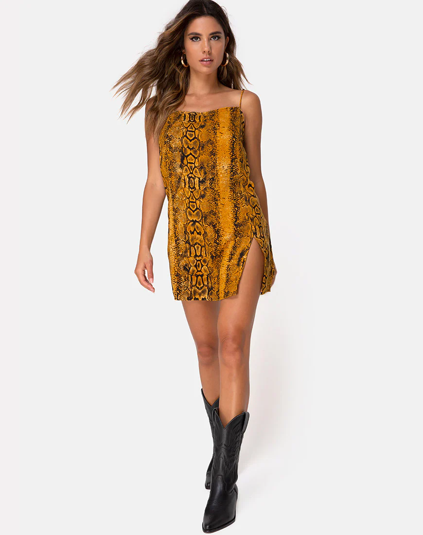 Datista Slip Dress in Snake Mustard - Image 3