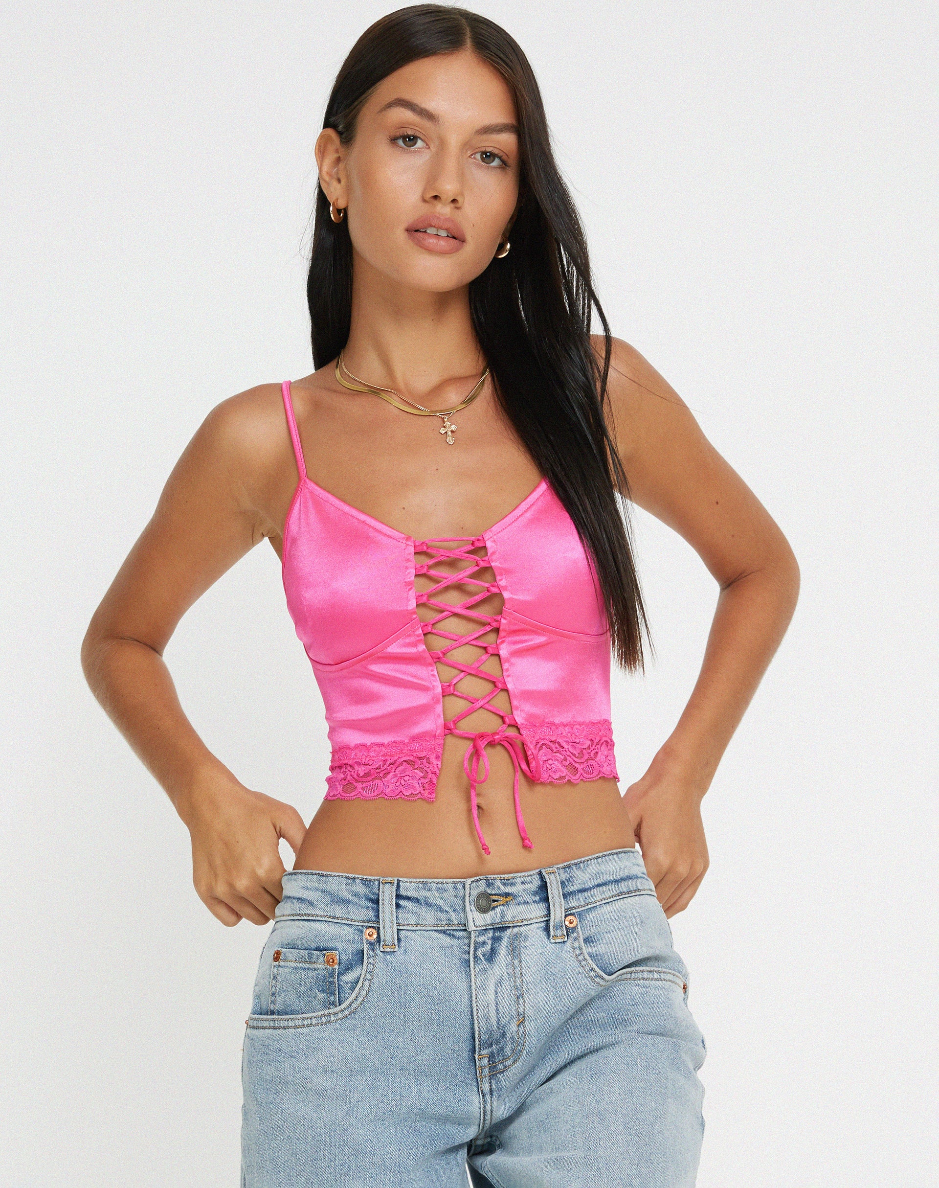 Datuk Crop Top in Satin Hot Pink - Image 4