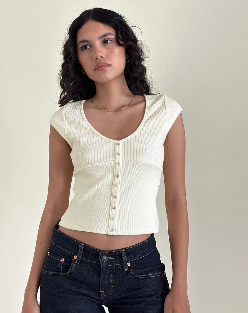 Dawira Button Through Top in Ivory - Image 4