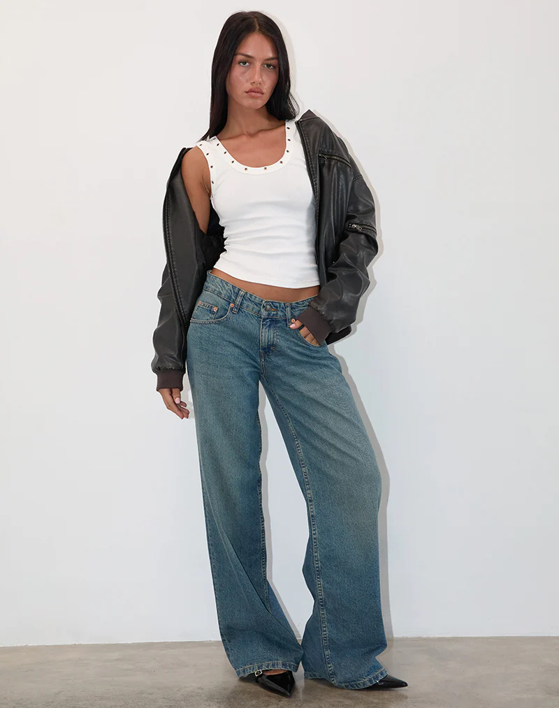 Dax Eyelet Ribbed Vest Top in White - Image 2