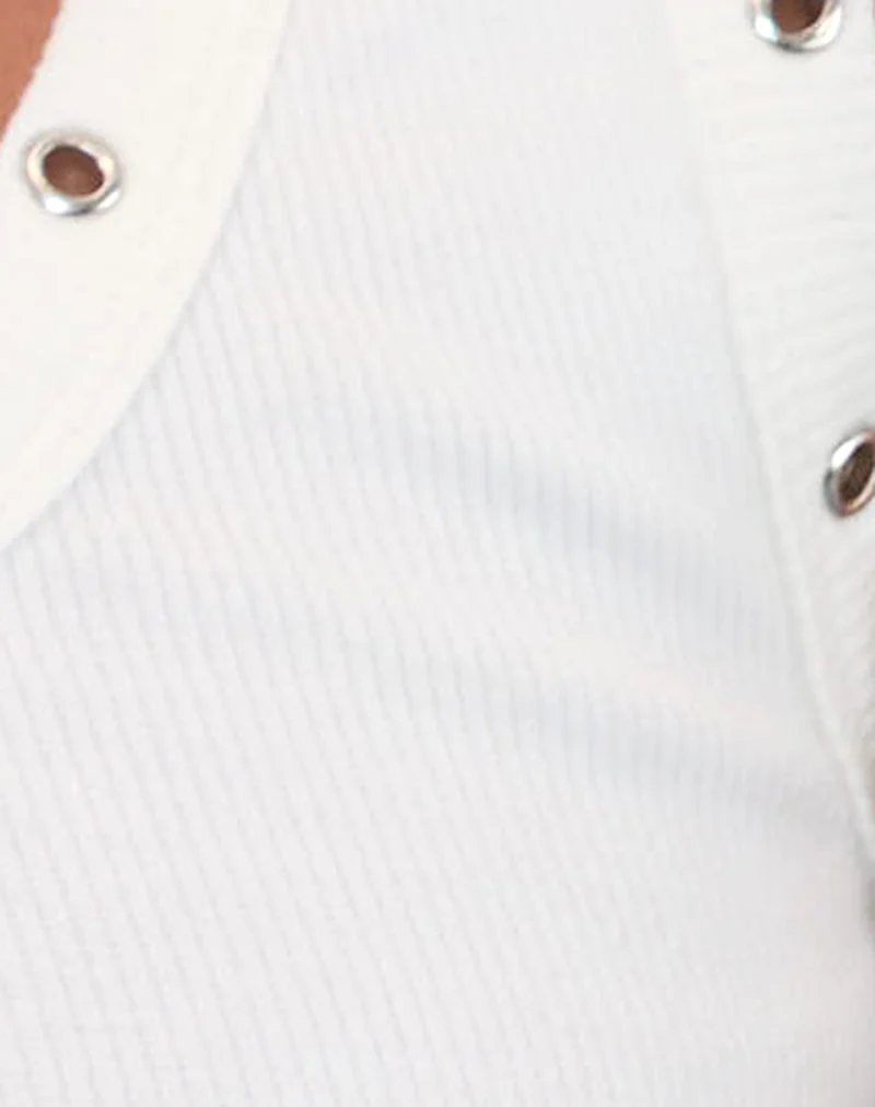 Dax Eyelet Ribbed Vest Top in White - Image 6