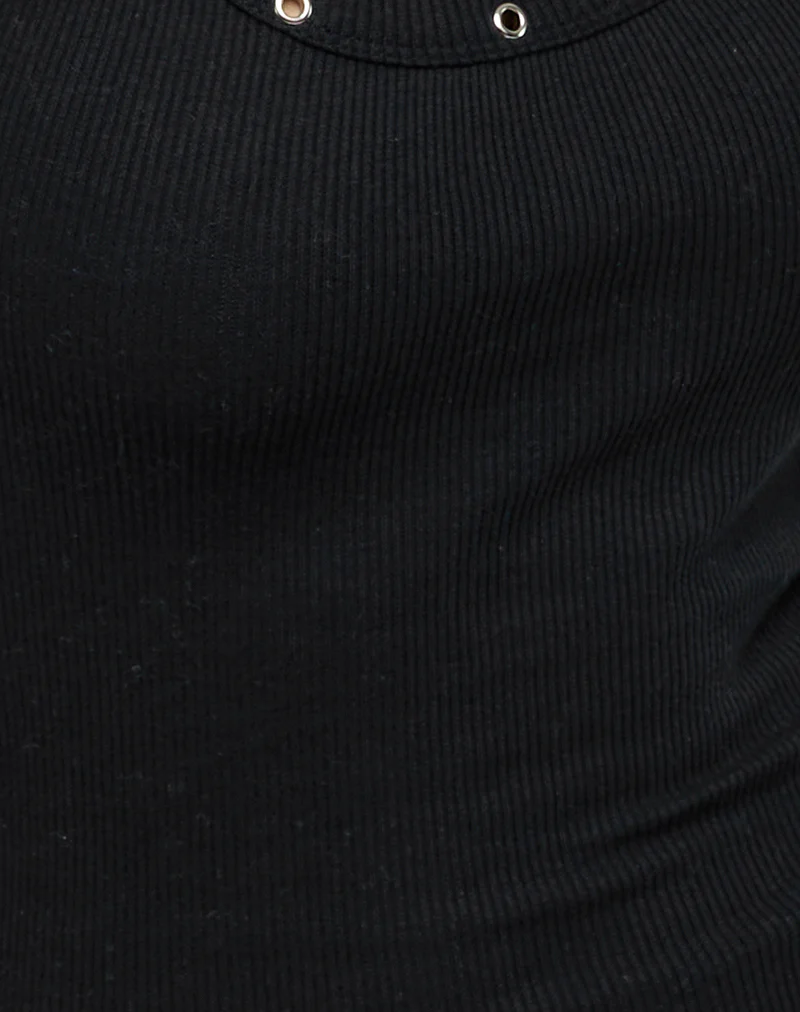 Dax Eyelet Ribbed Vest Top in Black - Image 7