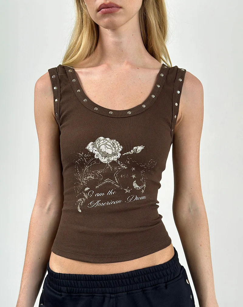 Daxio Vest Top in Cocoa American Dream with Studs - Image 4