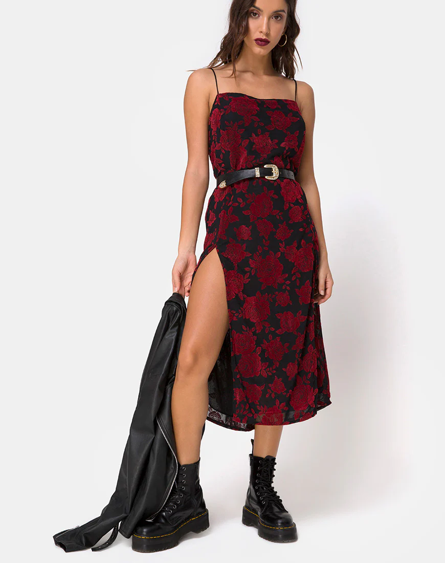 Daxita Dress in Romantic Red Rose Flock - Image 6