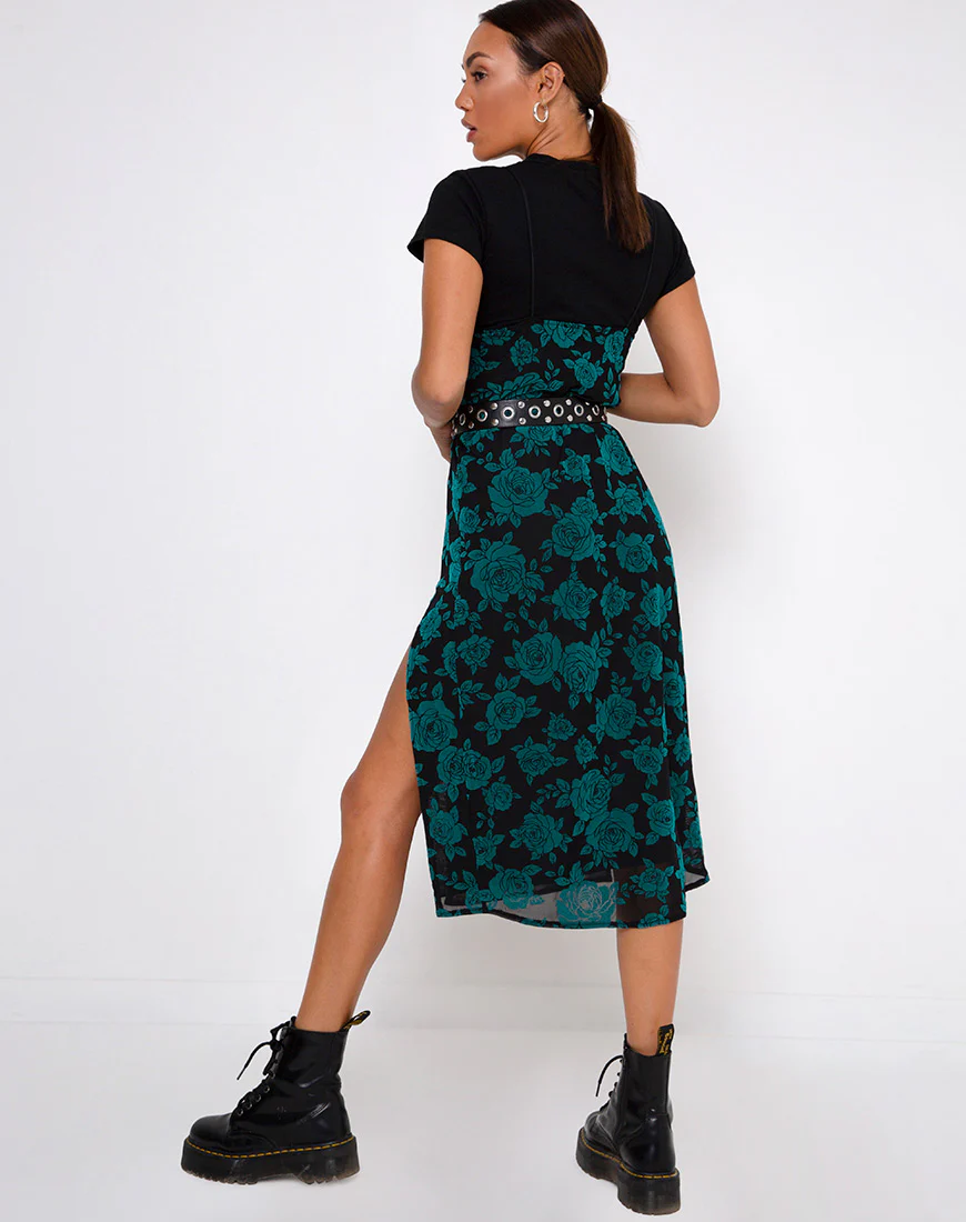 Daxita Midi Dress in Romantic Rose Flock Teal - Image 4