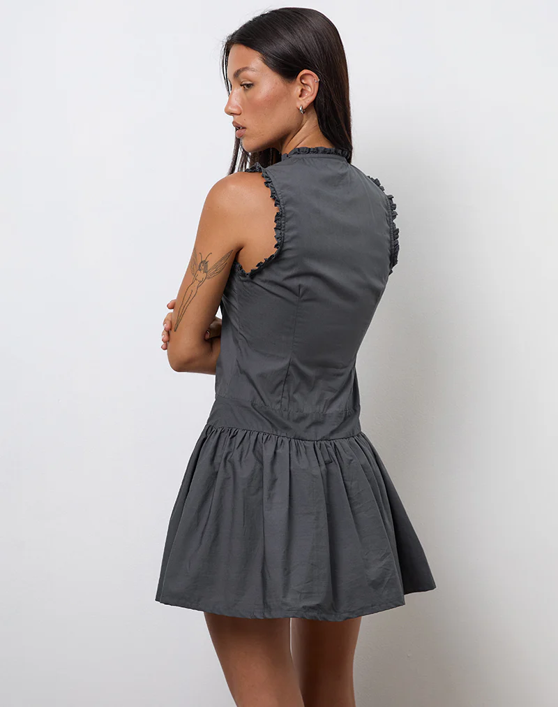 Dayara Mini Dress in Poplin Charcoal Grey - Image 4