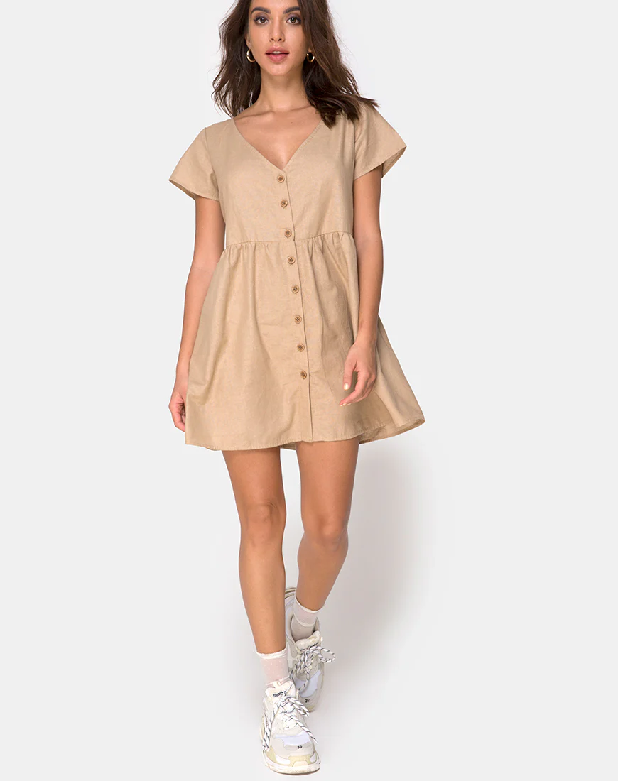 Deira Babydoll Dress in Stone - Image 3