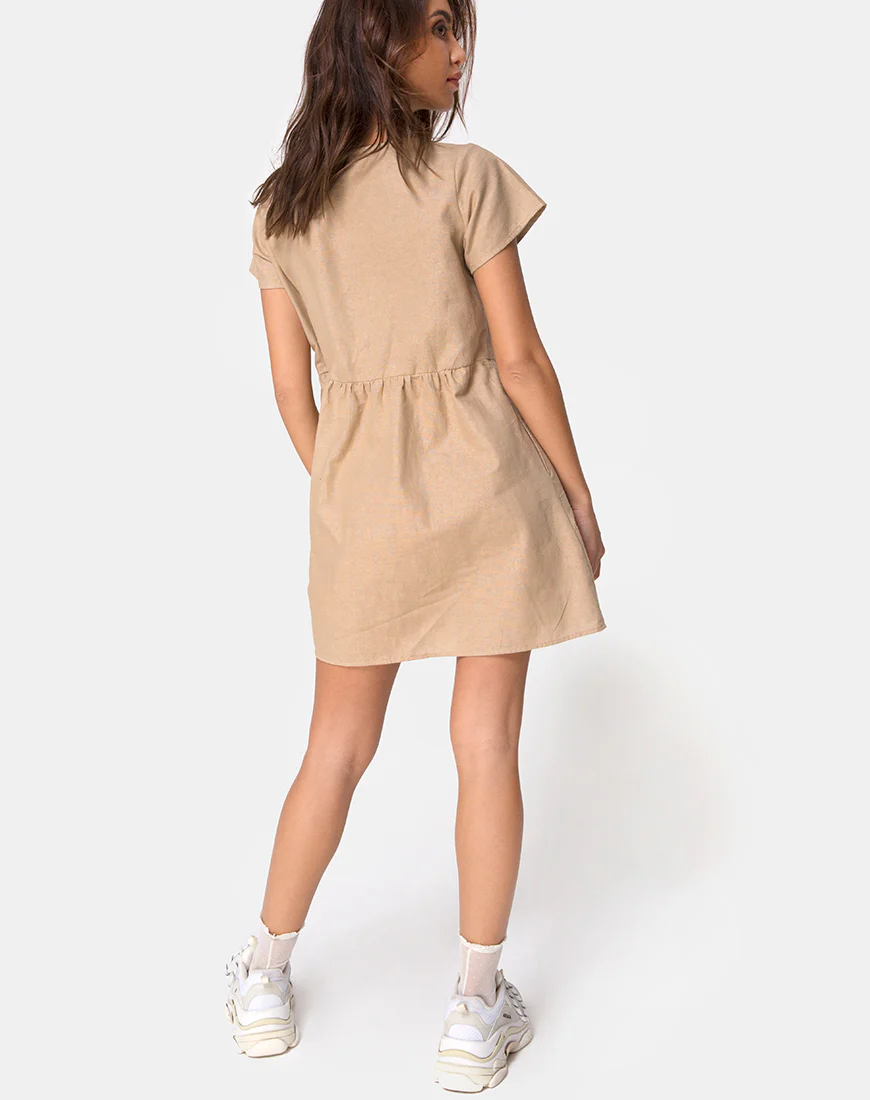 Deira Babydoll Dress in Stone - Image 4