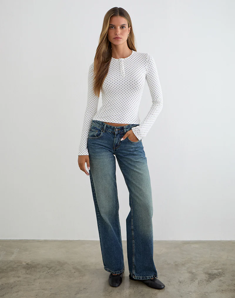 Delano Top in White with Micro Polka Black Print - Image 5