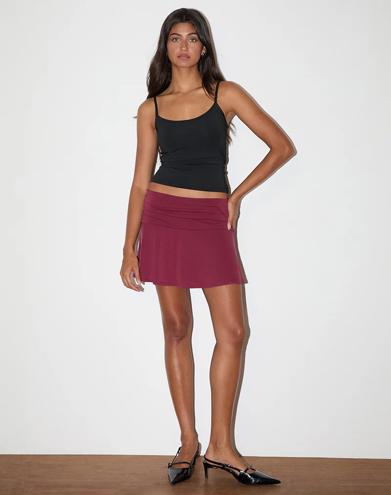 Delita Mini Skirt in Cupro Burgundy - Image 3