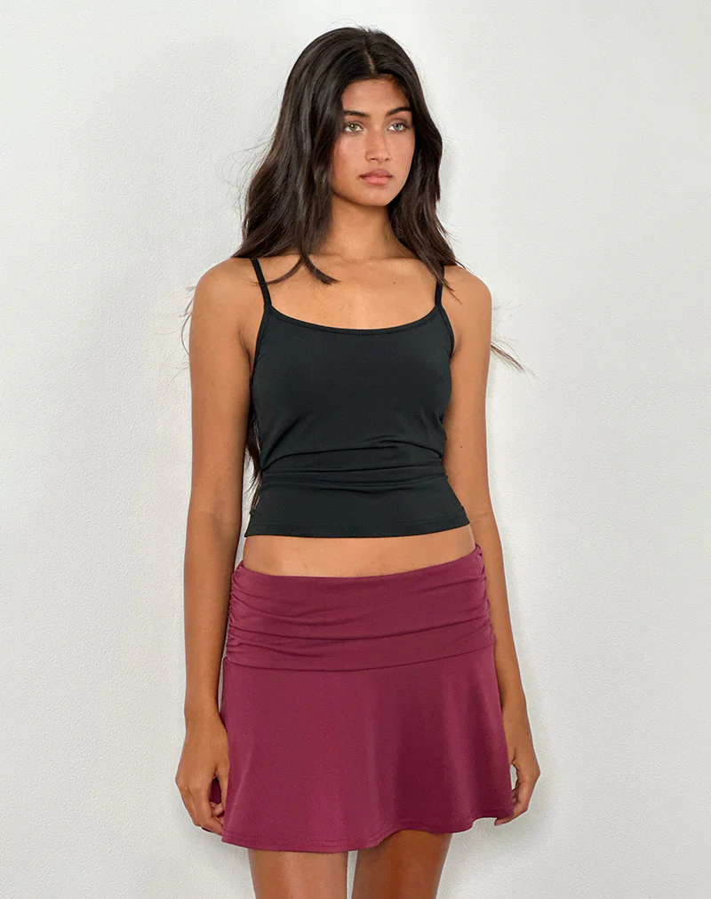 Delita Mini Skirt in Cupro Burgundy - Image 4
