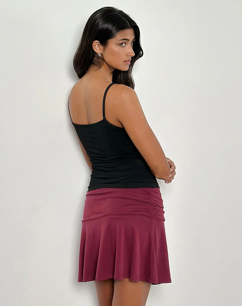 Delita Mini Skirt in Cupro Burgundy - Image 5