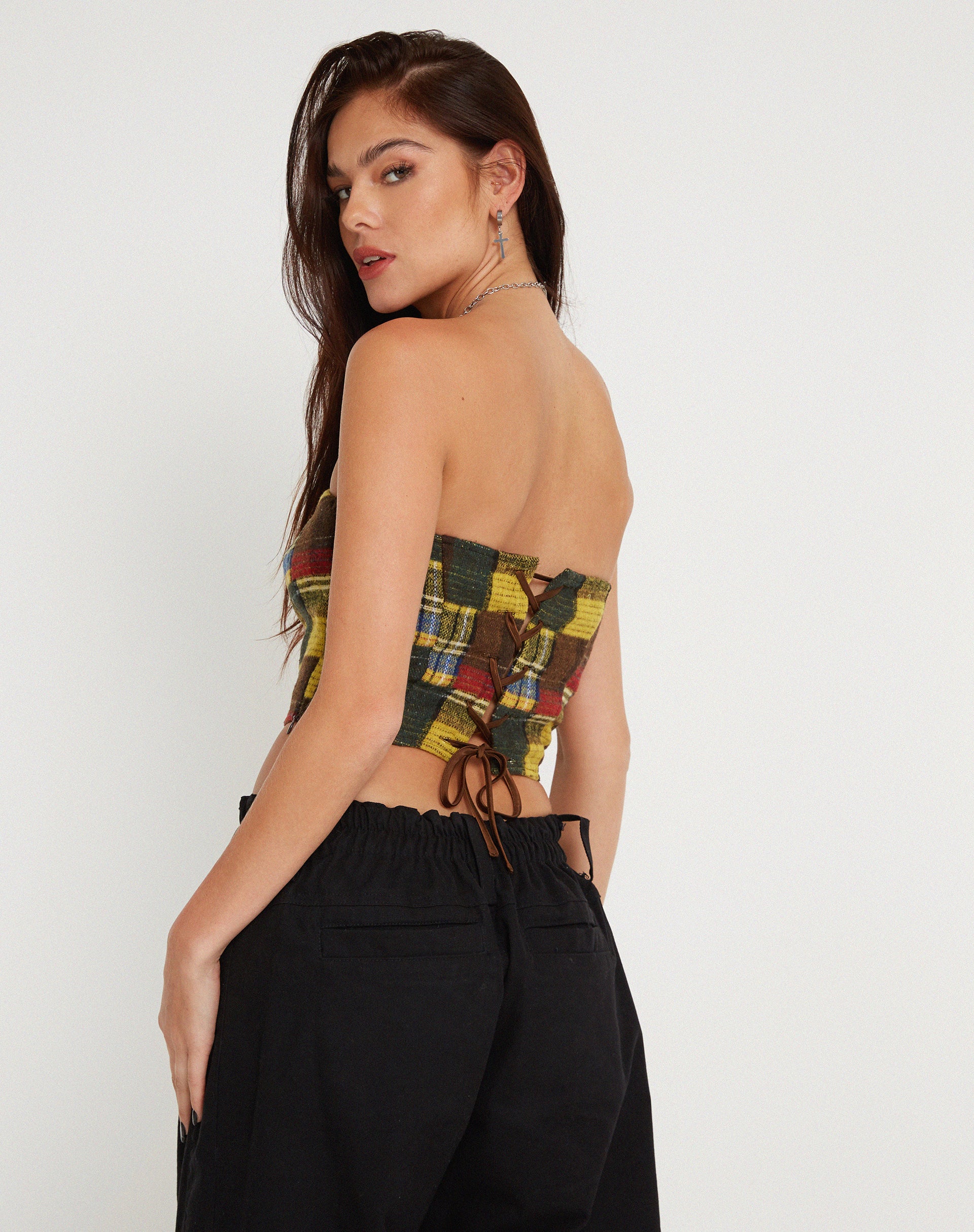 Delny Bandeau Top in Mix Tartans - Image 3