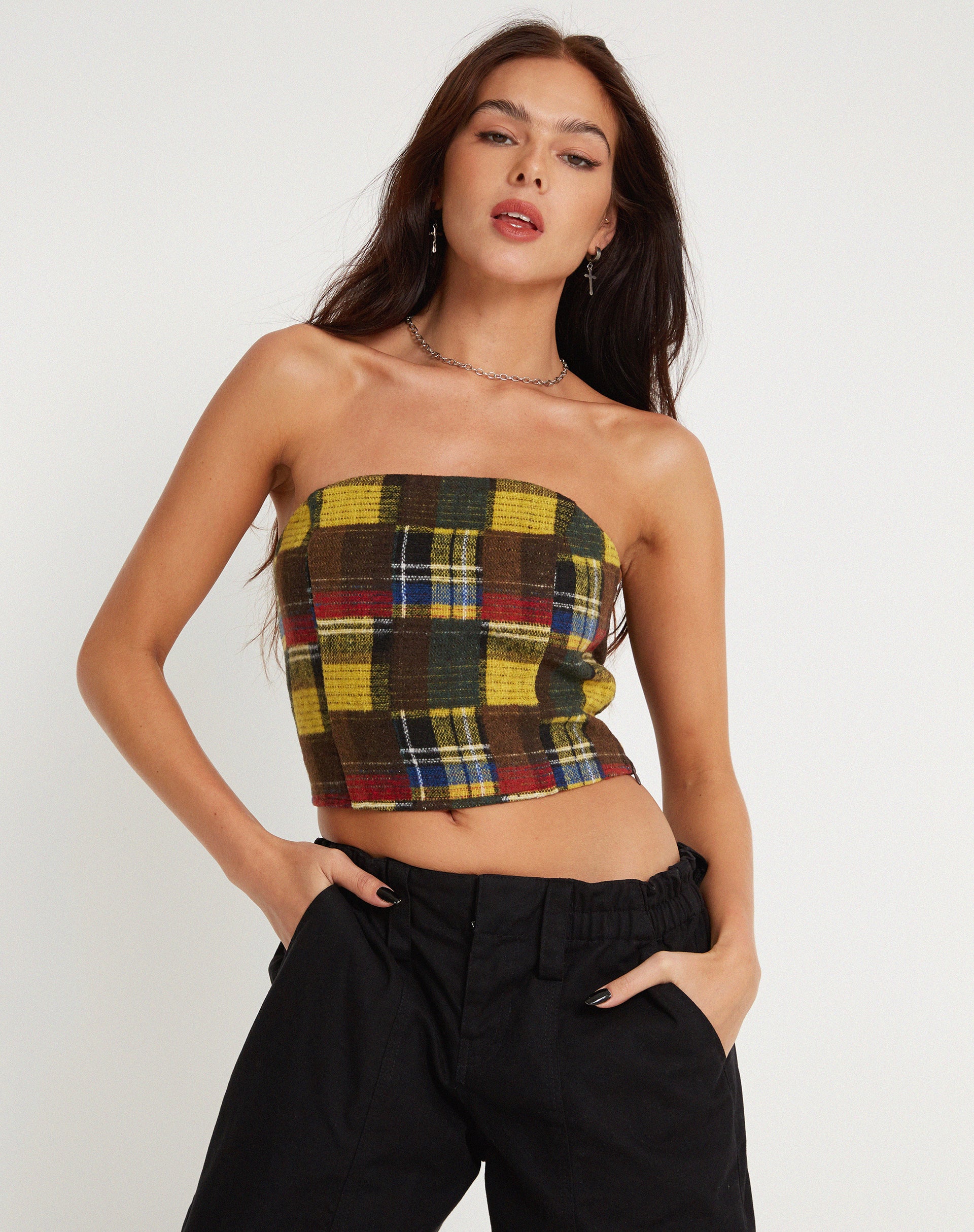 Delny Bandeau Top in Mix Tartans - Image 4