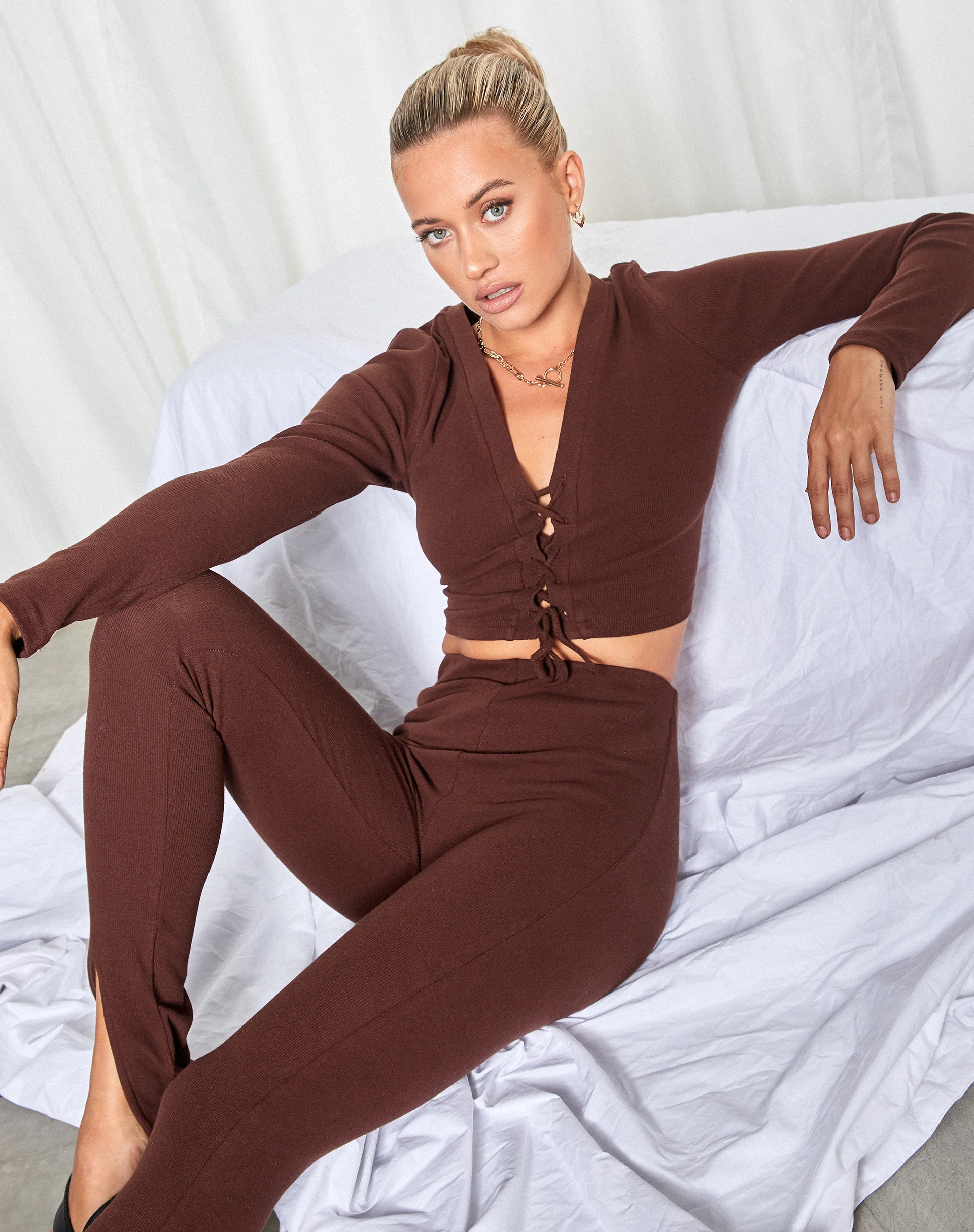 Delona Long Sleeve Top in Brown - Image 5