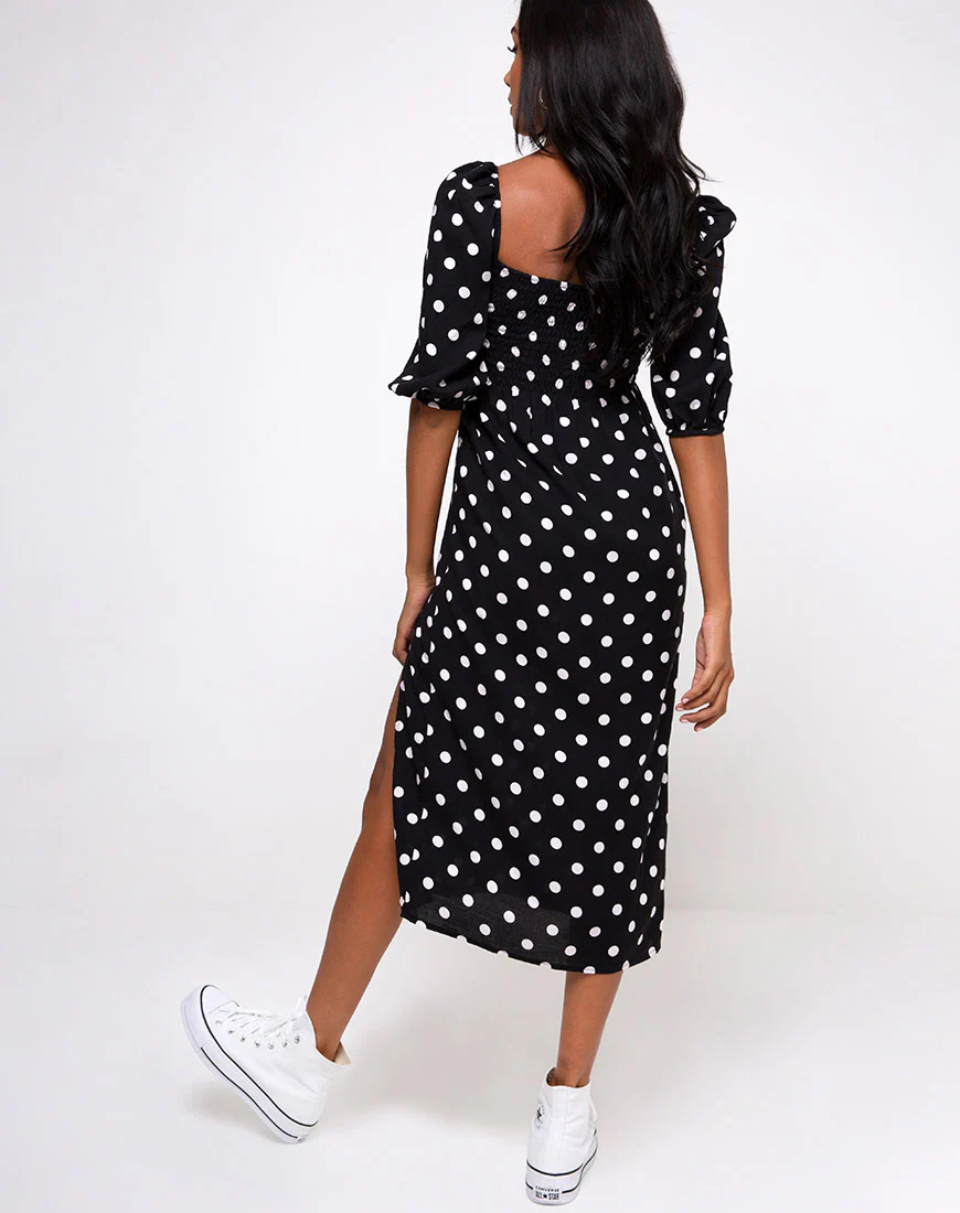 Deloya Midi Dress in 80's Polka Black - Image 4