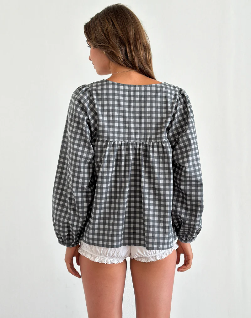 Demona Top in Tonal Gingham Black and Grey - Image 3