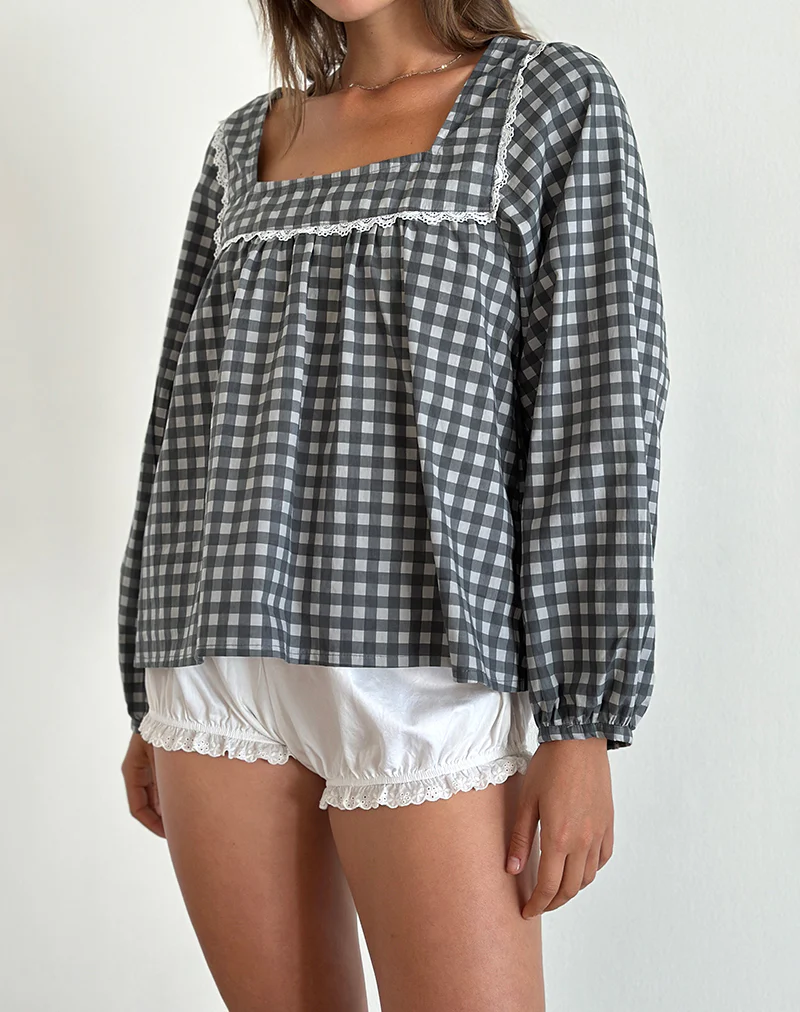 Demona Top in Tonal Gingham Black and Grey - Image 4
