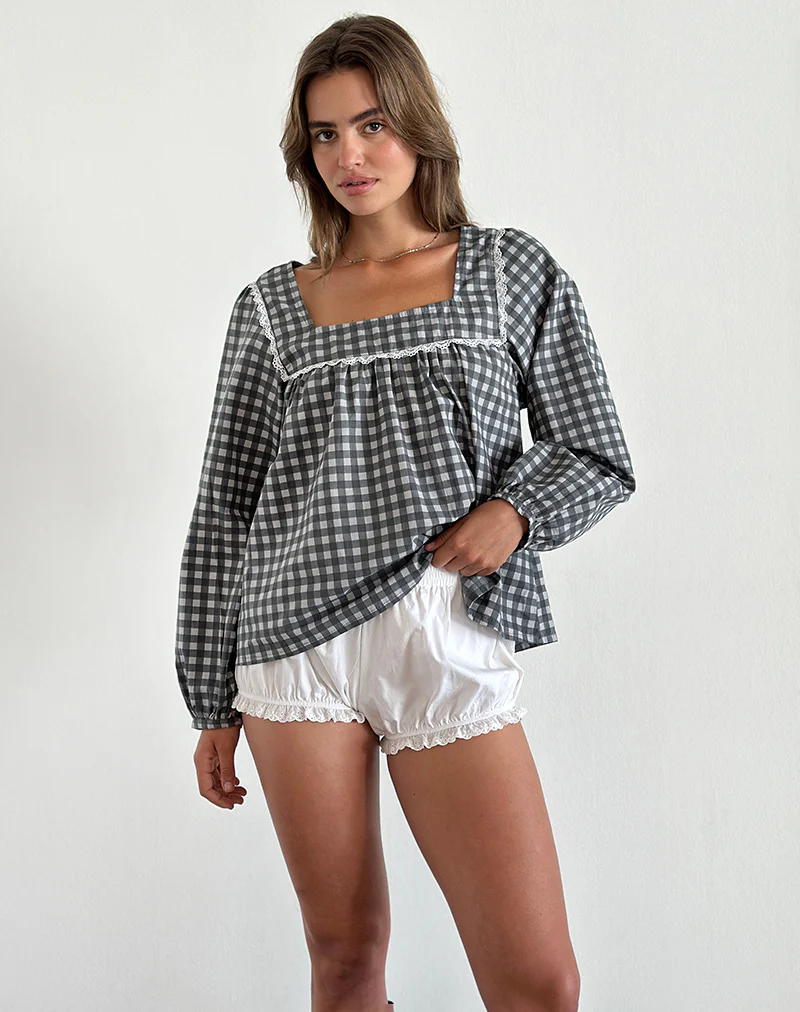 Demona Top in Tonal Gingham Black and Grey - Image 5