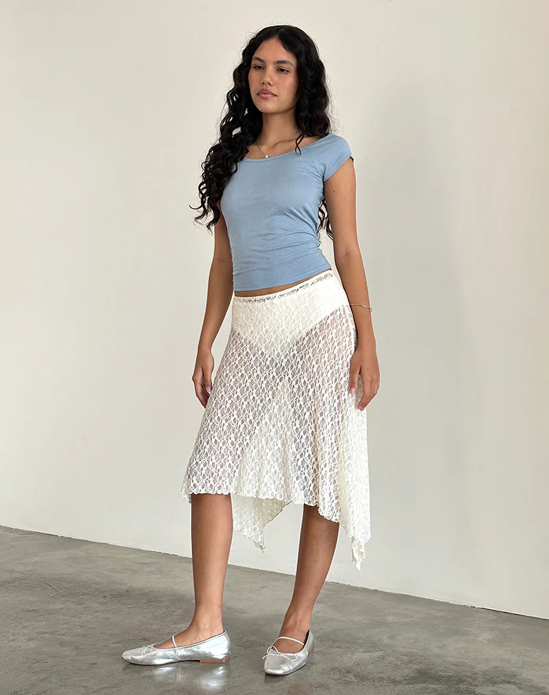 Dendro Midi Skirt in Lace Ivory - Image 5