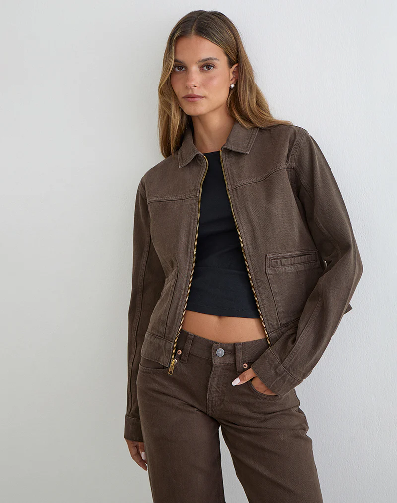 Denim Cinch Jacket in Brown - Image 4