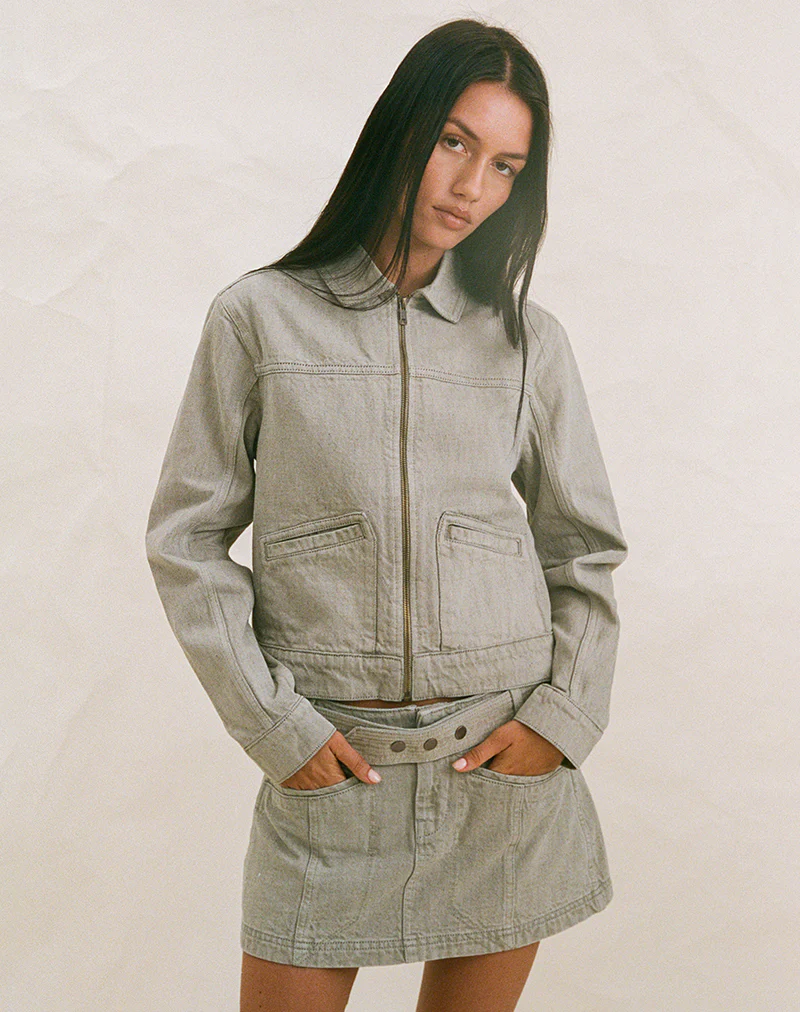 Denim Cinch Jacket in Oat - Image 2
