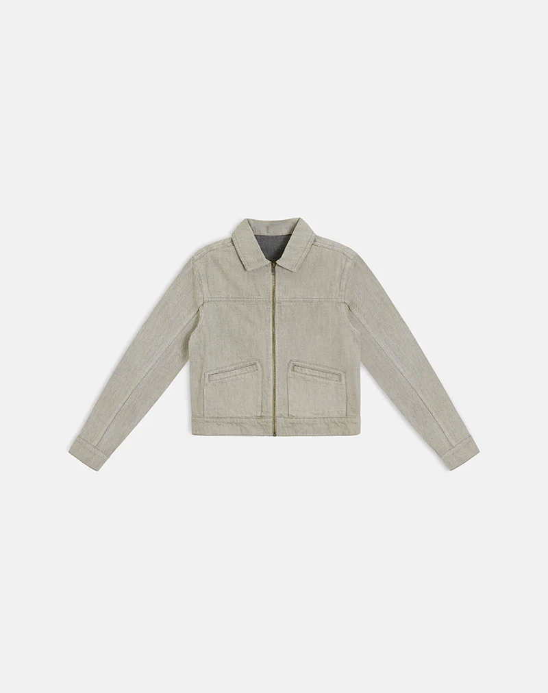 Denim Cinch Jacket in Oat - Image 5