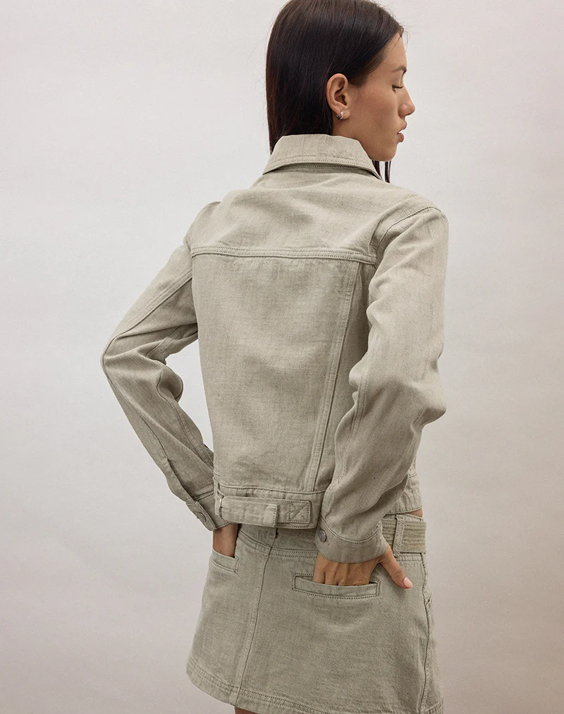 Denim Cinch Jacket in Oat - Image 6