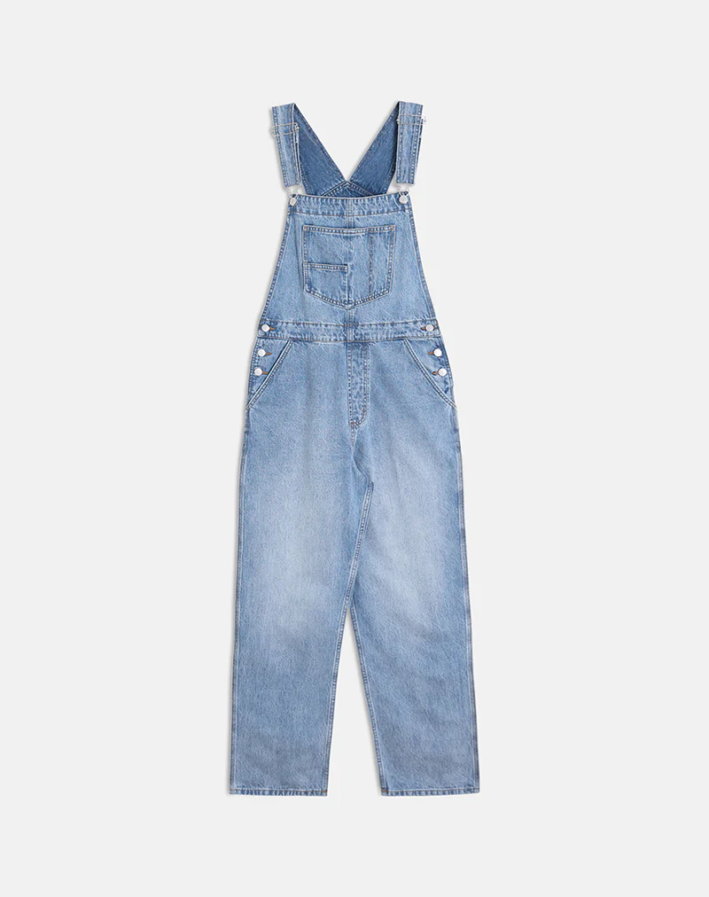 Denim Dungaree in Bright Blue Used - Image 2
