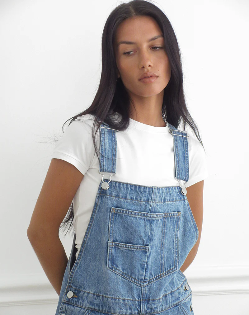 Denim Dungaree in Bright Blue Used - Image 3