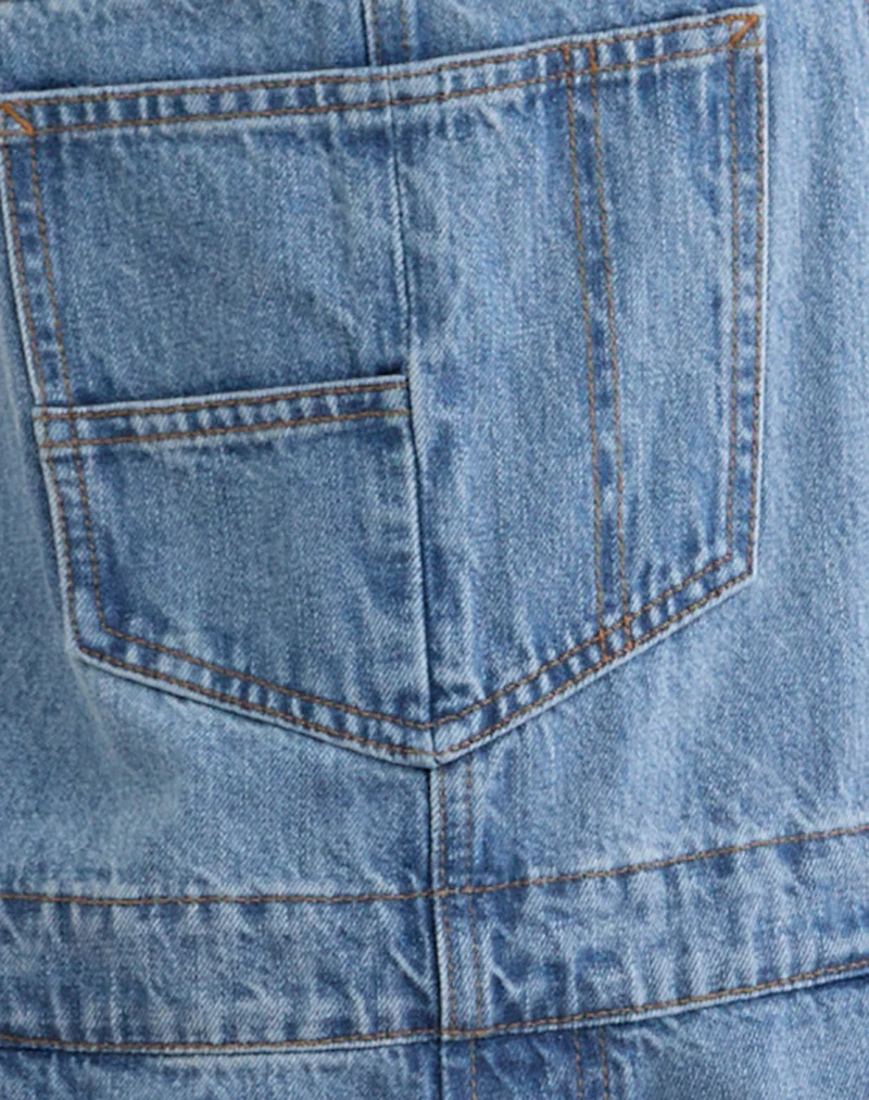 Denim Dungaree in Bright Blue Used - Image 6