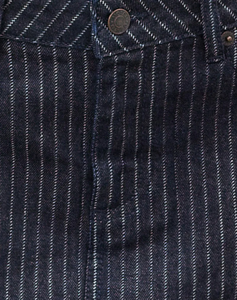 Denim Mini Skirt in Stripe Indigo - Image 7