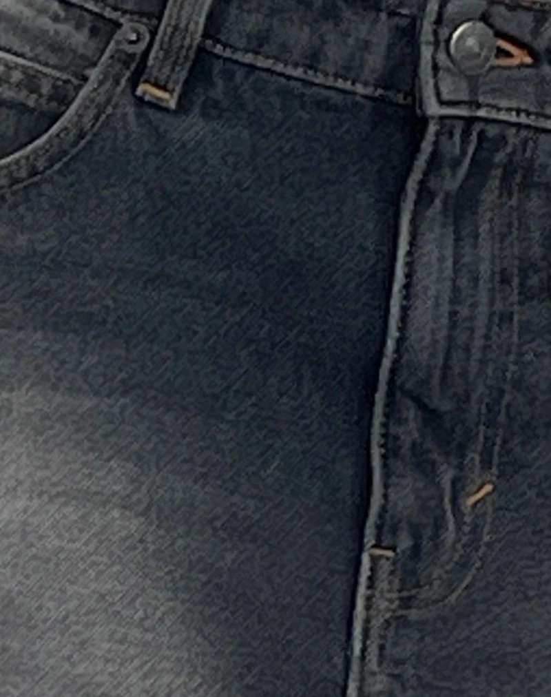 Raw Hem Denim Mini Skirt in Grey Used Bleach - Image 5