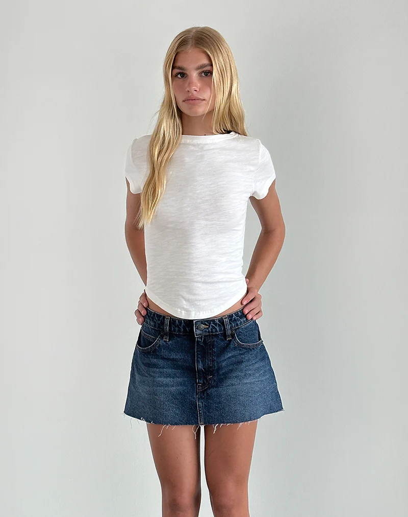 Raw Hem Denim Mini Skirt in Mid Blue Used - Image 2