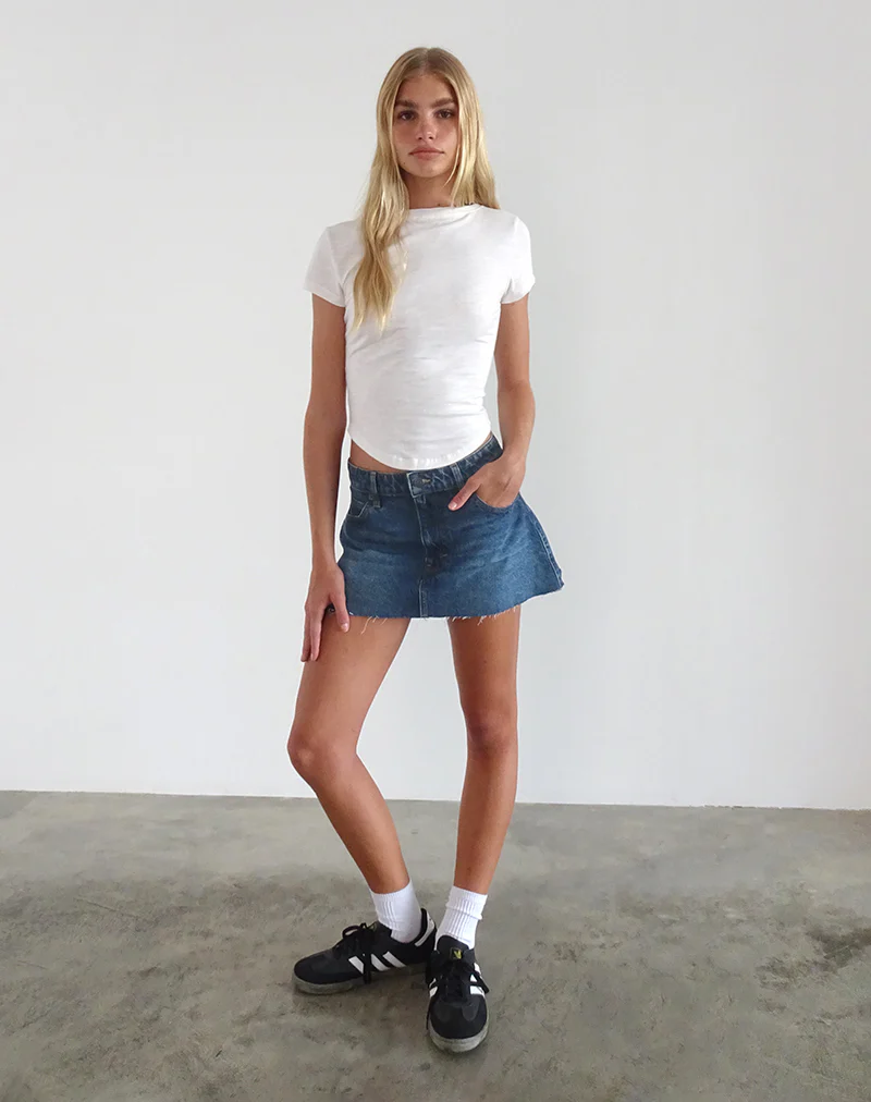 Raw Hem Denim Mini Skirt in Mid Blue Used - Image 4