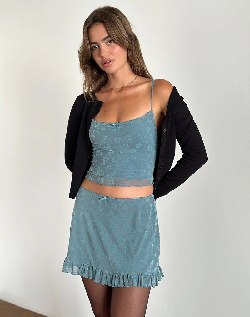 Deri Cami Top in Grunge Floral Blue Grey - Image 4