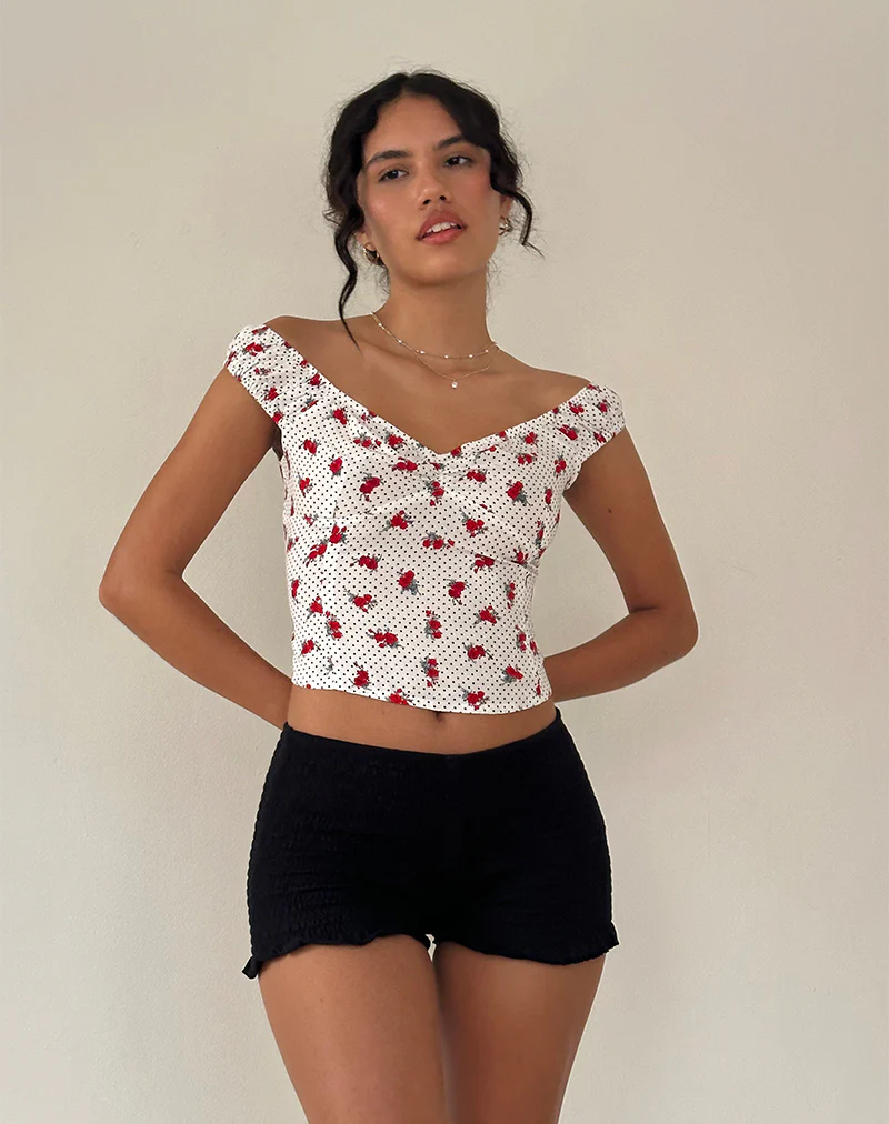 Derige Bardot Top in White Rose Polka - Image 6